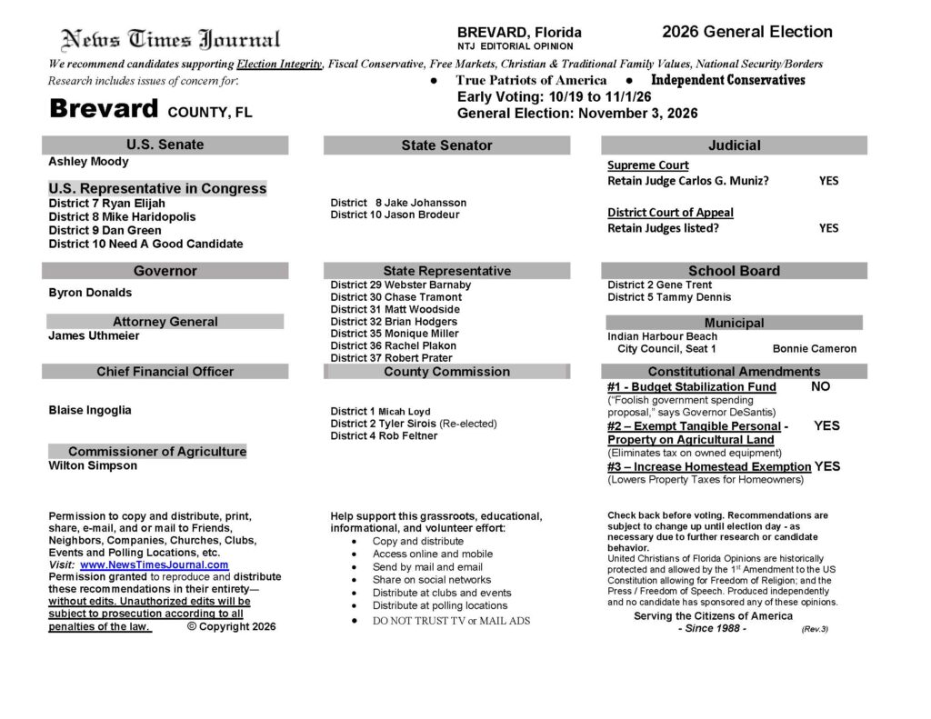 Brevard County Florida General Election Voter Guide 2026
