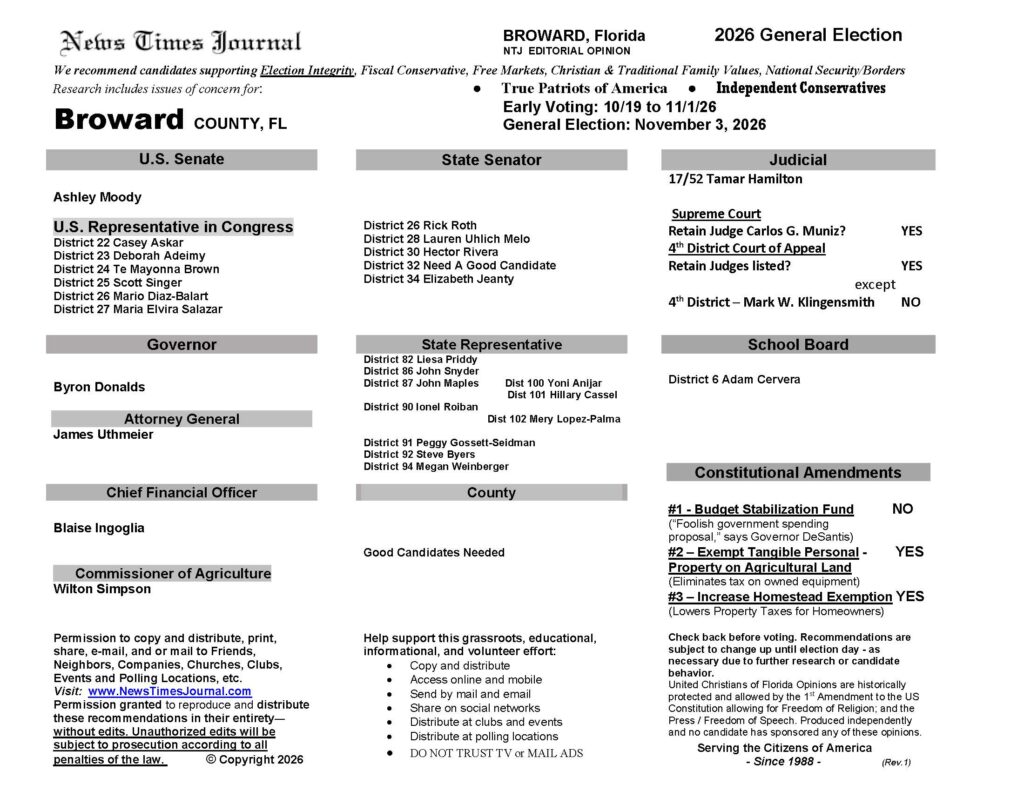 Broward General Election Voter Guide 2026