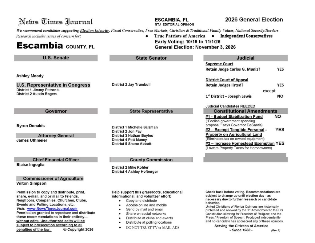 Escambia County Florida General Election Voter Guide 2026