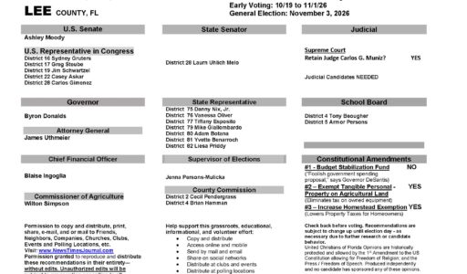 Lee County Florida General Election Voter Guide 2026
