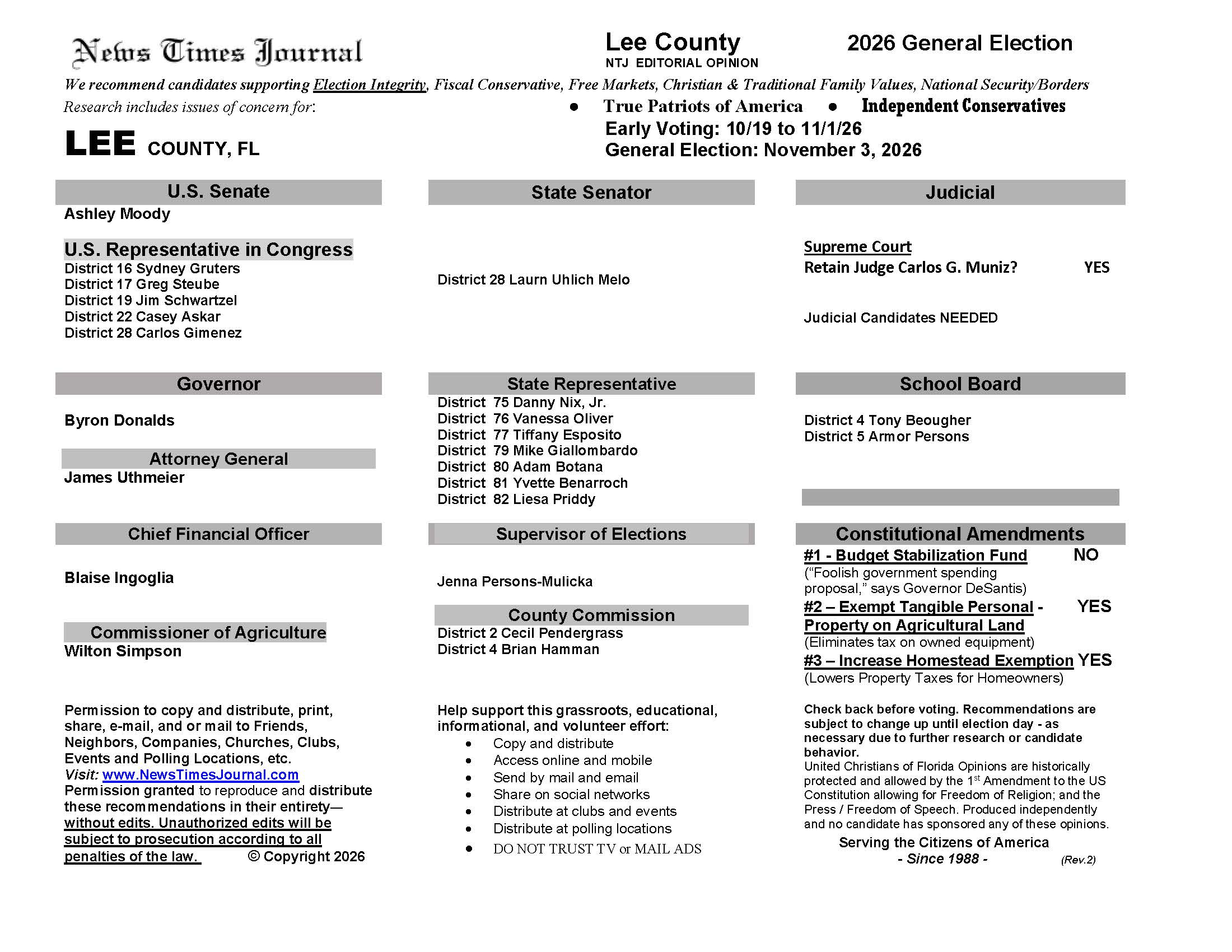 FL Lee 2026 Election