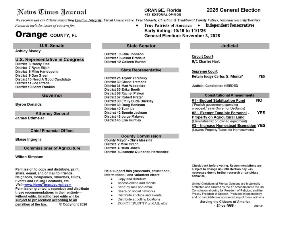 Orange County Florida General Election Voter Guide 2026