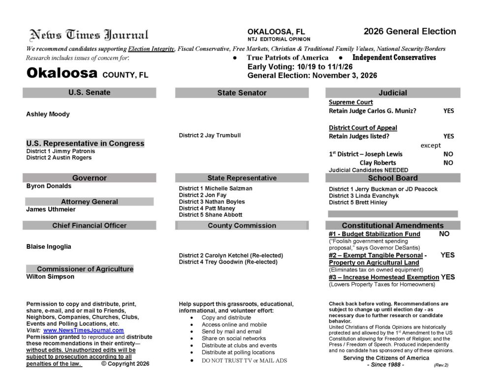 Okaloosa County Florida General Election Voter Guide 2026