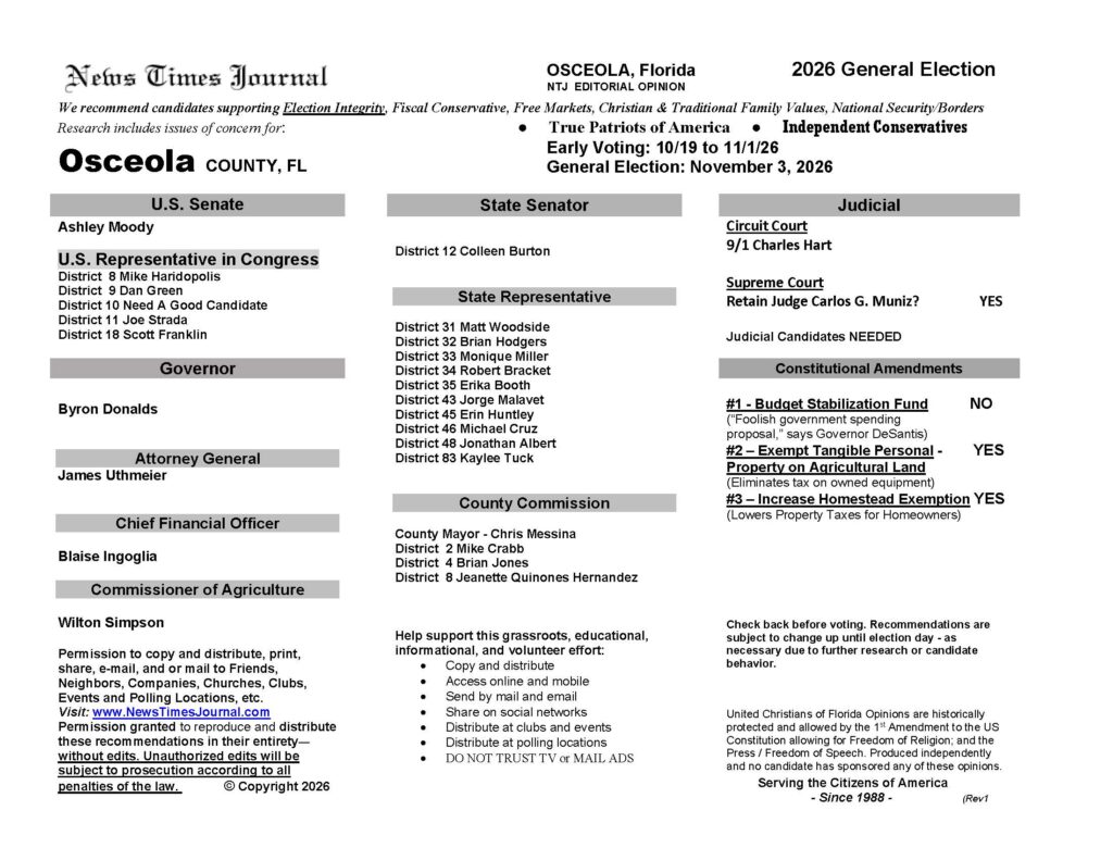 Osceola County Florida General Election Voter Guide 2026