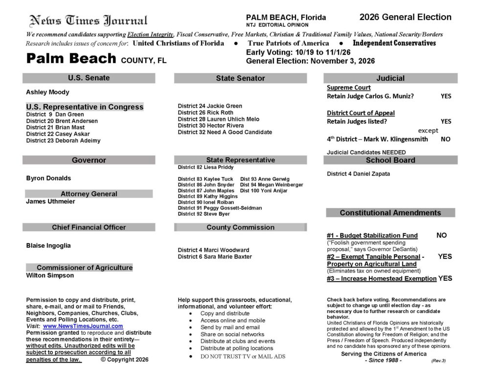 Palm Beach County Florida General Election Voter Guide 2026