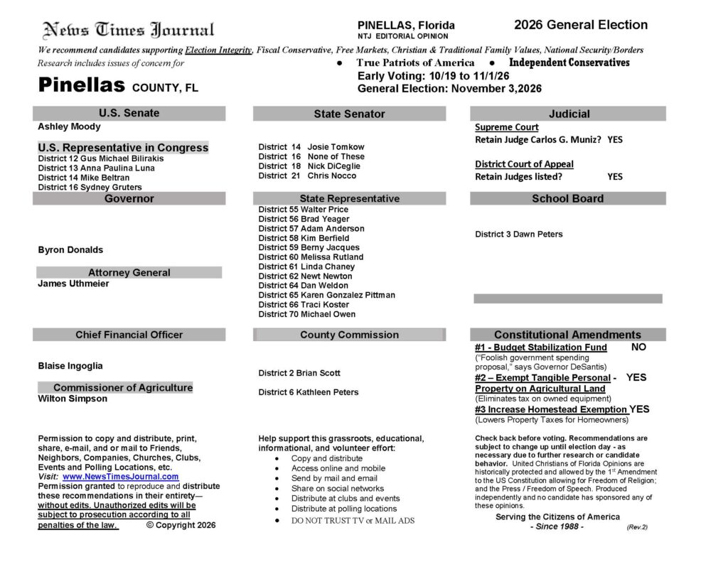 Pinellas County Florida General Election Voter Guide 2026