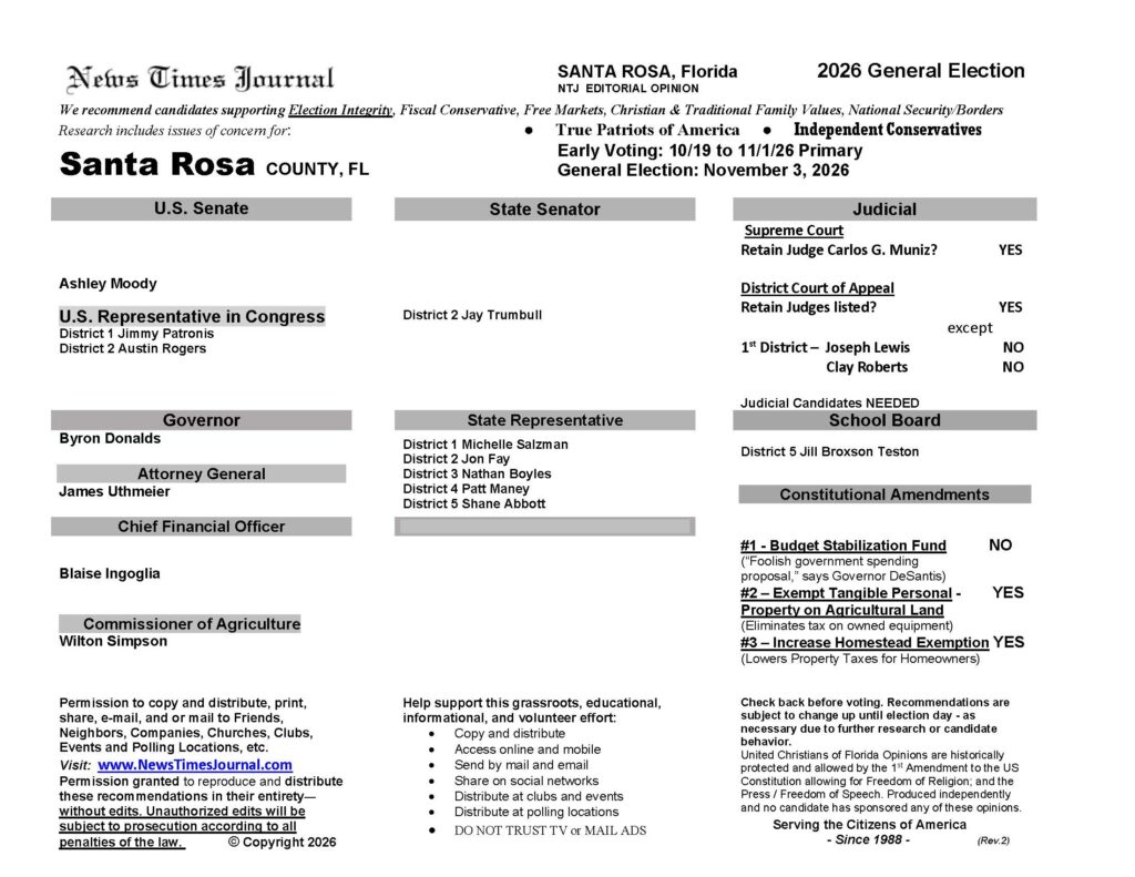 Santa Rosa County Florida General Election Voter Guide 2026