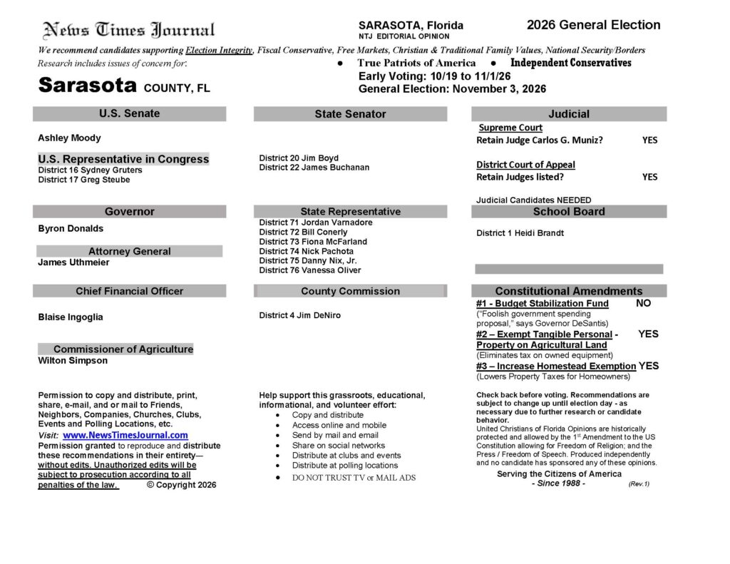 Sarasota County Florida General Election Voter Guide 2026