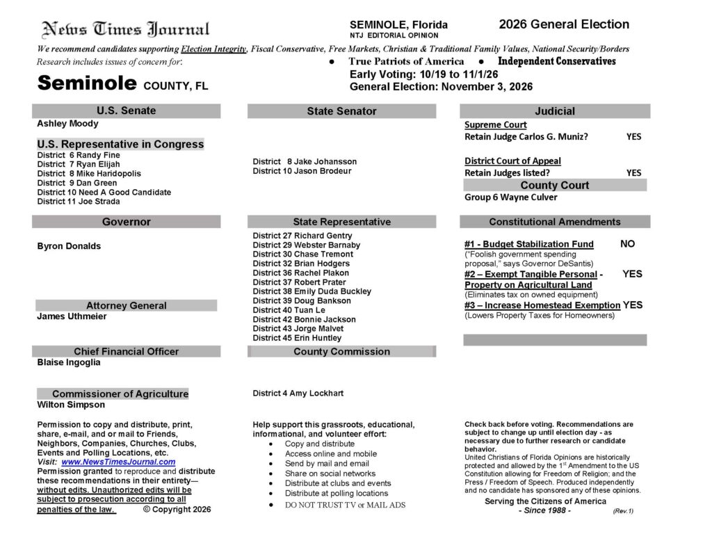 Seminole County Florida General Election Voter Guide 2026