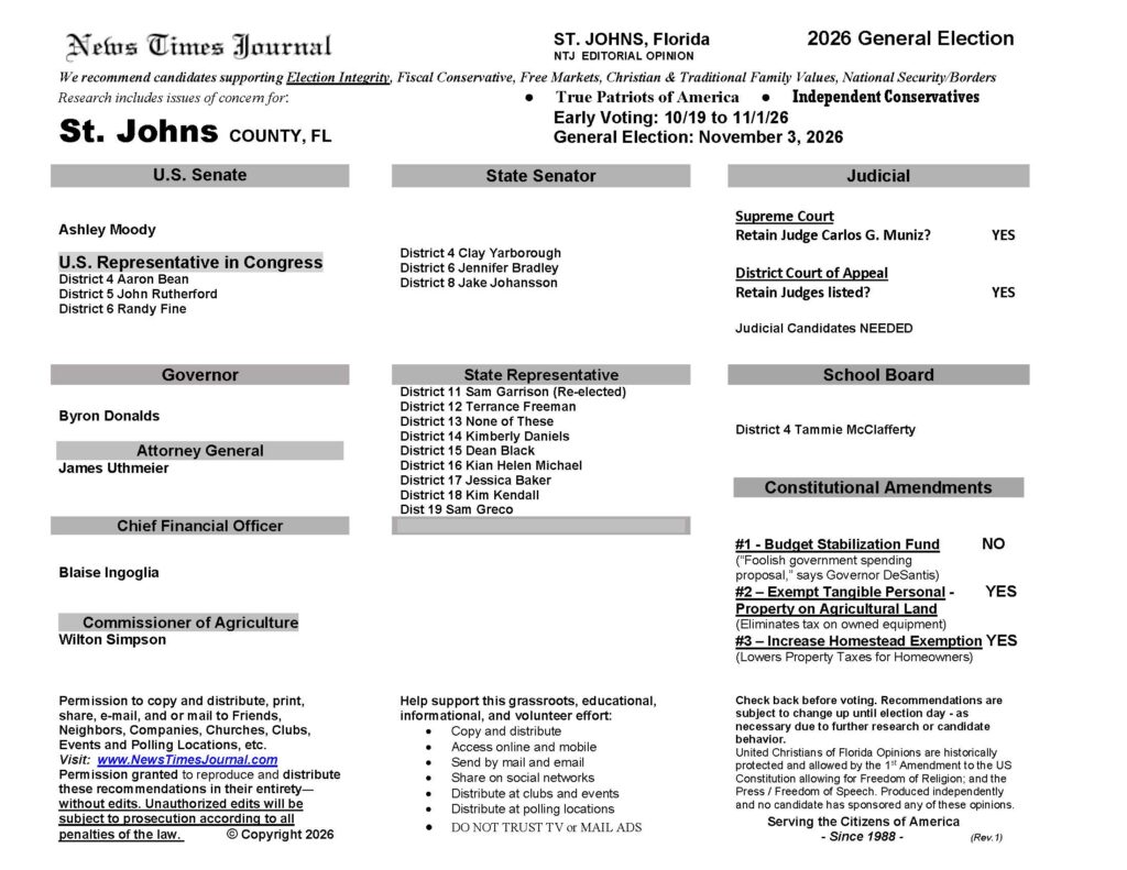 St Johns County Florida General Election Voter Guide 2026